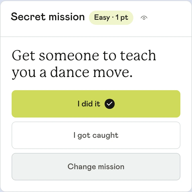Unison secret mission with difficulty, points and actions to complete, report being caught or change the mission
