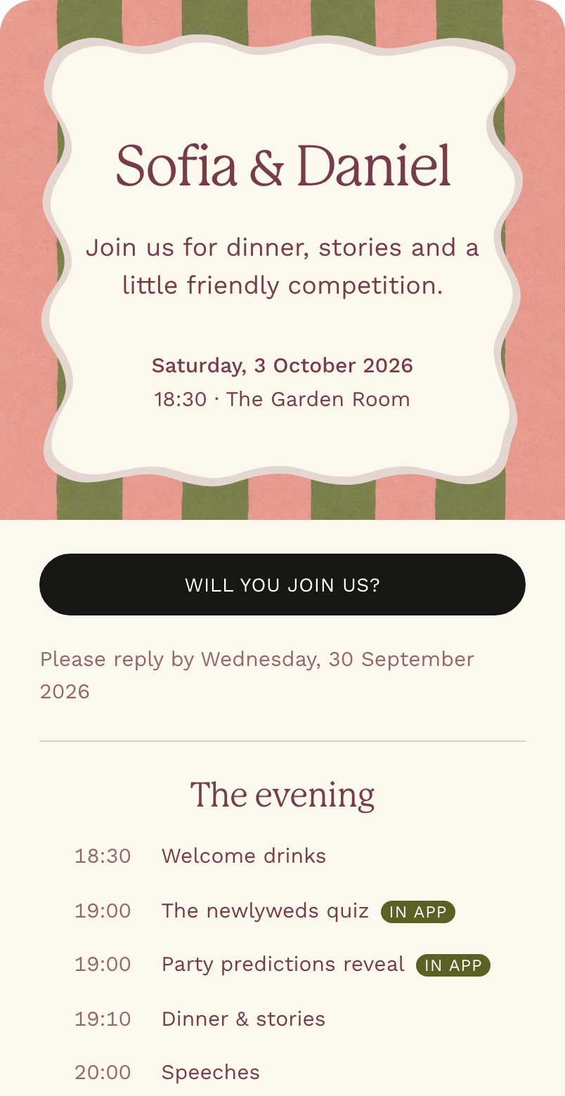 Example personalised wedding invitation in Unison
