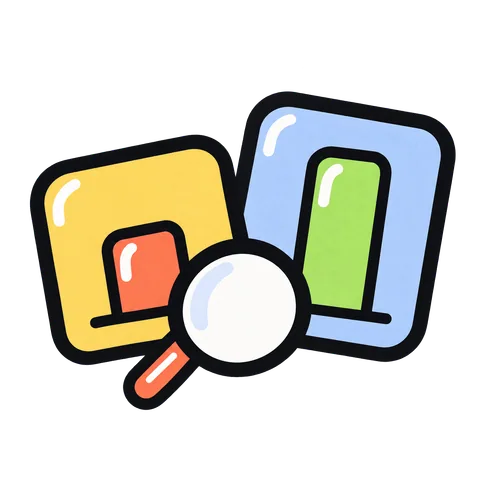 Two comparison cards and a magnifying glass