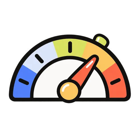 A colourful semicircular dial with a pointer