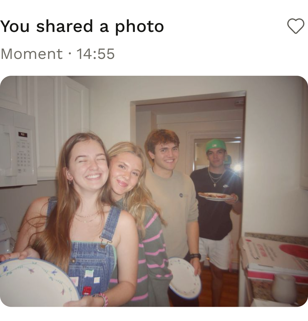 Demo Moments post: friends smiling together at a home game night. Photograph found on Pinterest.